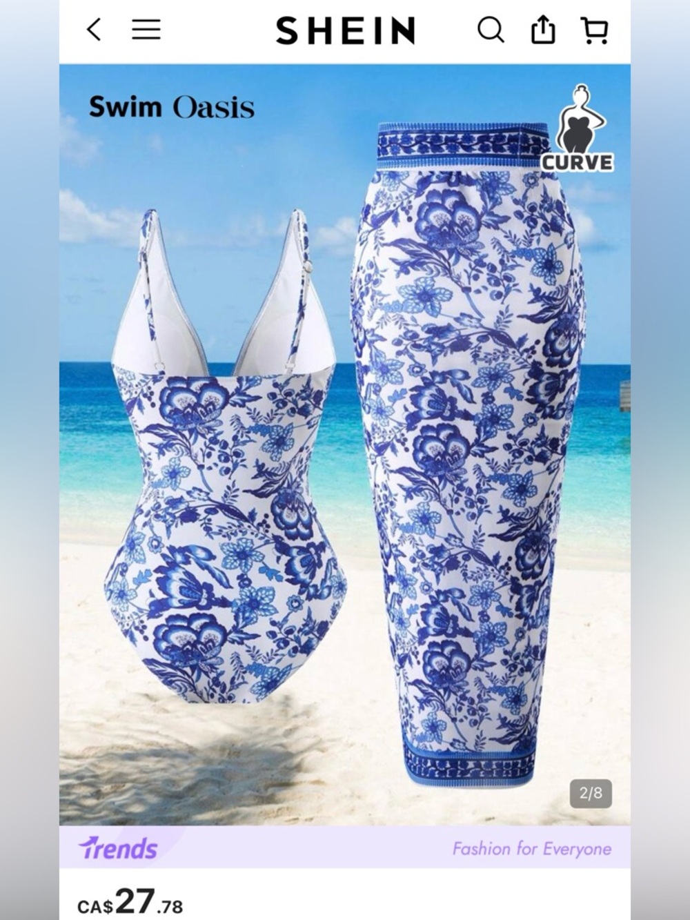 NWT SHEIN matching one piece swimsuit and cover up 1x womens - Picture 2 of 8